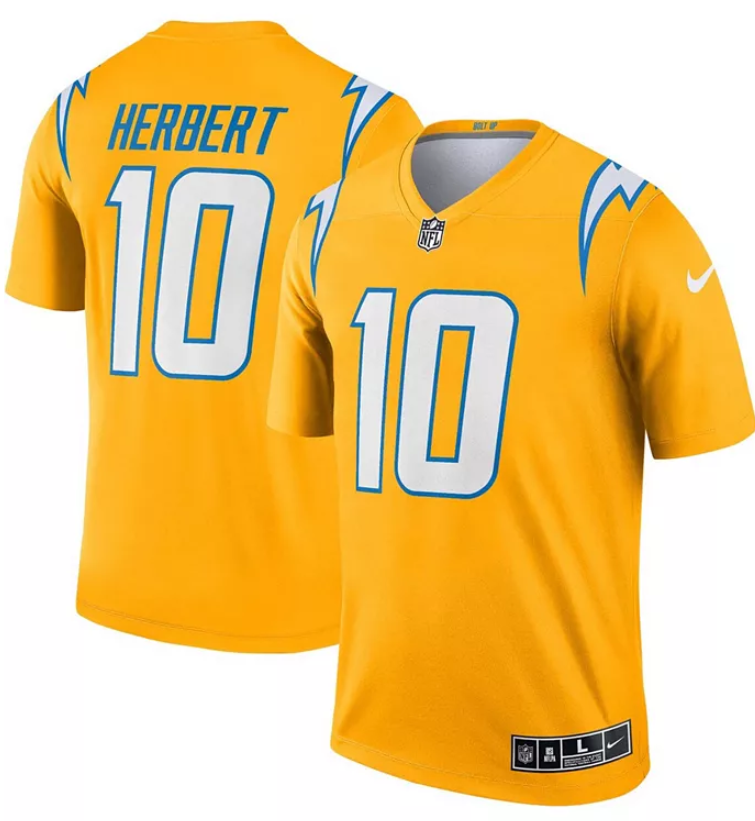 Men Los Angeles Chargers #10 Justin Herbert Gold-Tone Inverted Legend Nike NFL 2025 Jersey->los angeles chargers->NFL Jersey